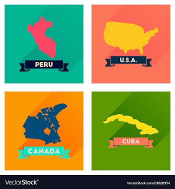 Concept flat icons with long shadow maps countries vector image