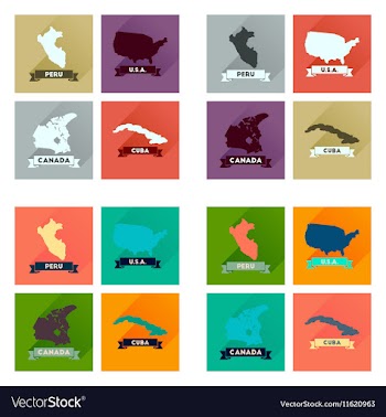 Concept flat icons with long shadow maps countries vector image