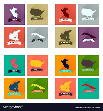 Concept flat icons with long shadow maps countries vector image