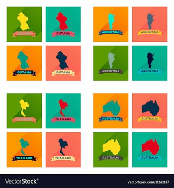 Concept flat icons with long shadow maps countries vector image