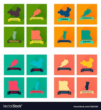 Concept flat icons with long shadow maps countries vector image