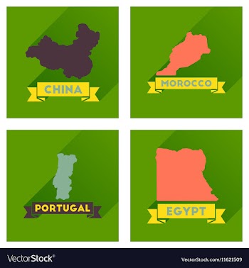 Concept flat icons with long shadow maps countries vector image