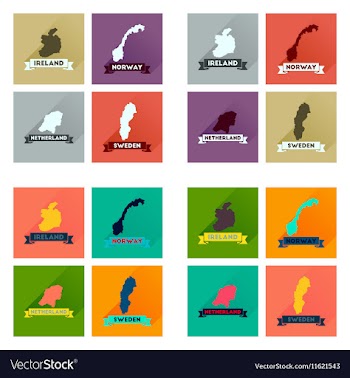 Concept flat icons with long shadow maps countries vector image