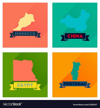 Concept flat icons with long shadow maps countries vector image
