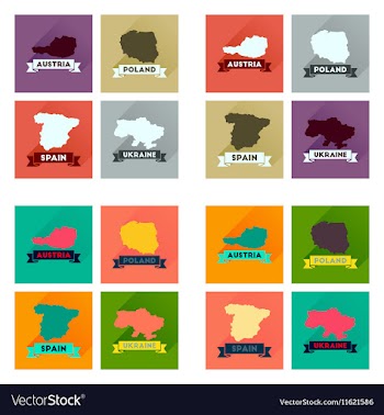 Concept flat icons with long shadow maps countries vector image