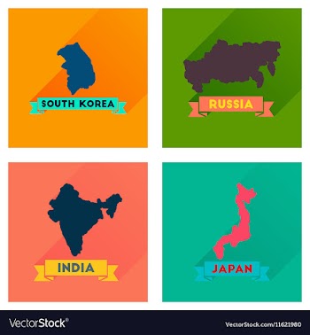 Concept flat icons with long shadow maps countries vector image