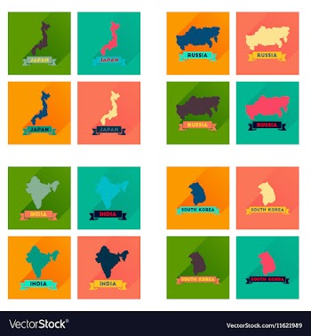 Concept flat icons with long shadow maps countries vector image