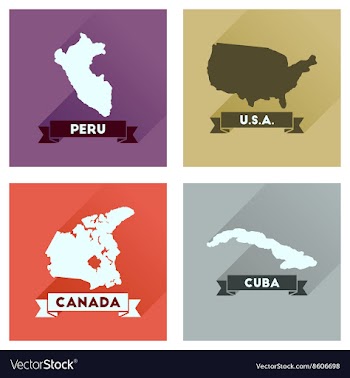Concept flat icons with long shadow maps countries vector image