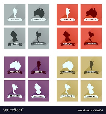 Concept flat icons with long shadow maps countries vector image