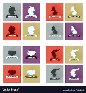 Concept flat icons with long shadow maps countries vector image