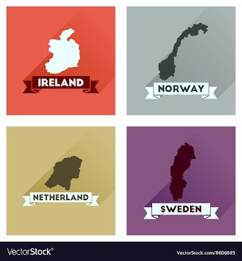 Concept flat icons with long shadow maps countries vector image