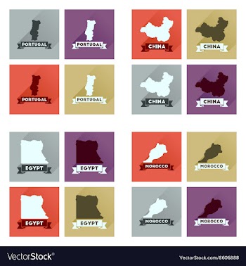 Concept flat icons with long shadow maps countries vector image