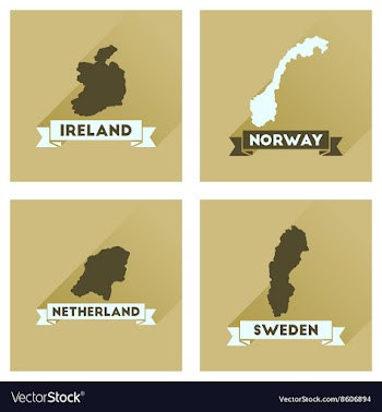 Concept flat icons with long shadow maps countries vector image