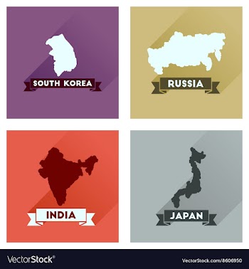 Concept flat icons with long shadow maps countries vector image