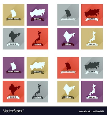 Concept flat icons with long shadow maps countries vector image