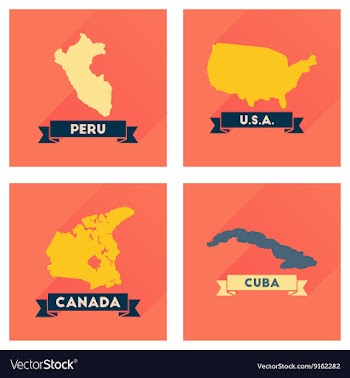 Concept flat icons with long shadow maps countries vector image