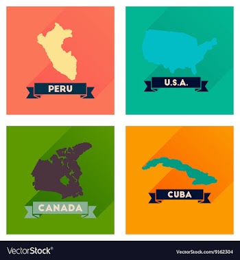 Concept flat icons with long shadow maps countries vector image