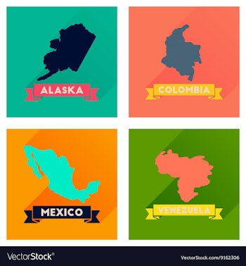 Concept flat icons with long shadow maps countries vector image
