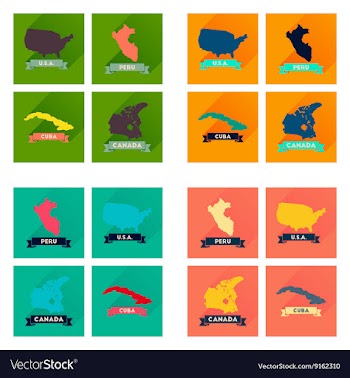 Concept flat icons with long shadow maps countries vector image