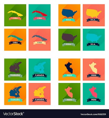 Concept flat icons with long shadow maps countries vector image