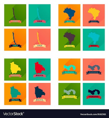 Concept flat icons with long shadow maps countries vector image