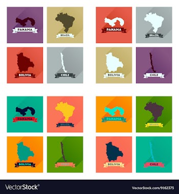 Concept flat icons with long shadow maps countries vector image
