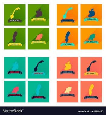 Concept flat icons with long shadow maps countries vector image