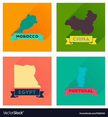 Concept flat icons with long shadow maps countries vector image