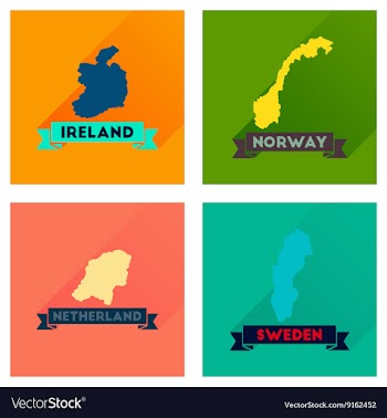 Concept flat icons with long shadow maps countries vector image
