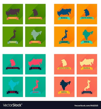 Concept flat icons with long shadow maps countries vector image