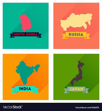 Concept flat icons with long shadow maps countries vector image