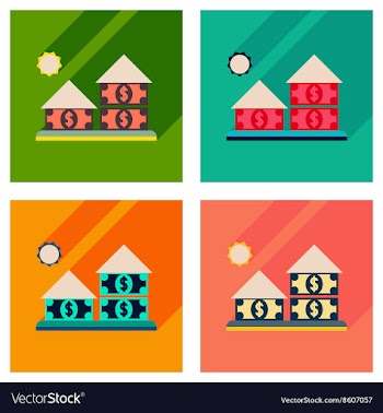 Concept flat icons with long shadow money house vector image