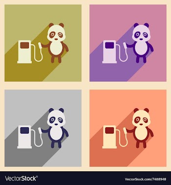 Concept flat icons with long shadow panda cartoon vector image
