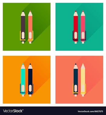 Concept flat icons with long shadow pen and pencil vector image