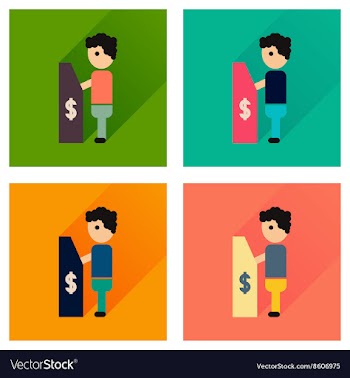 Concept flat icons with long shadow people ATM vector image