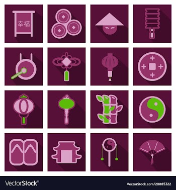 Concept of flat icons in chinese style and vector image