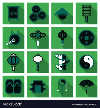 Concept of flat icons in chinese style and vector image