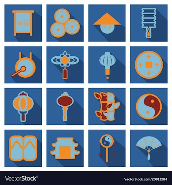 Concept of flat icons in chinese style and vector image