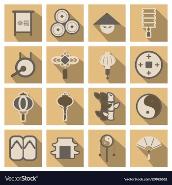 Concept of flat icons in chinese style and vector image