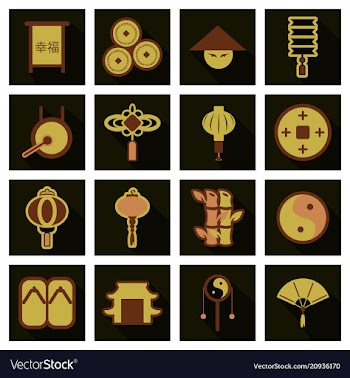 Concept of flat icons in chinese style and vector image