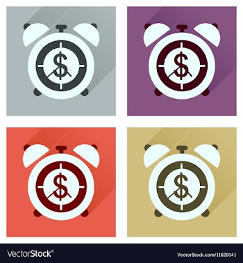 Concept of flat icons with long shadow alarm clock vector image