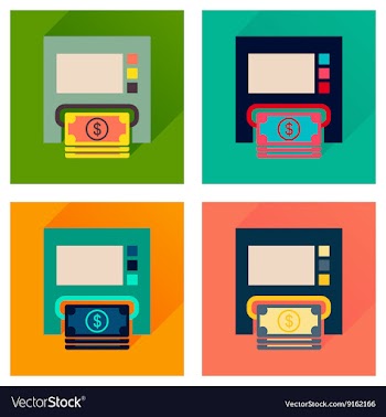 Concept of flat icons with long shadow ATM cash vector image