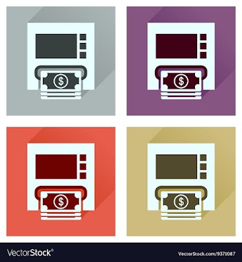Concept of flat icons with long shadow ATM cash vector image