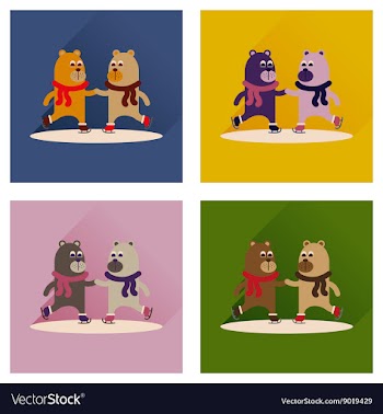 Concept of flat icons with long shadow bears skate vector image