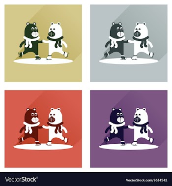 Concept of flat icons with long shadow bears skate vector image