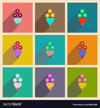 Concept of flat icons with long shadow bouquet of vector image