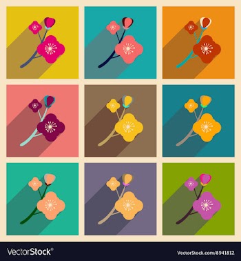 Concept of flat icons with long shadow branch in vector image