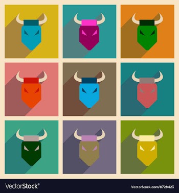 Concept of flat icons with long shadow bull vector image