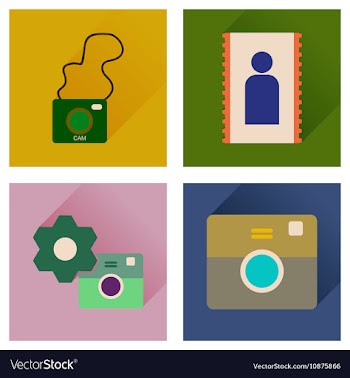 Concept of flat icons with long shadow Cameras vector image