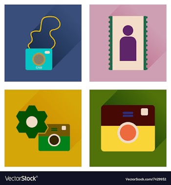 Concept of flat icons with long shadow Cameras vector image